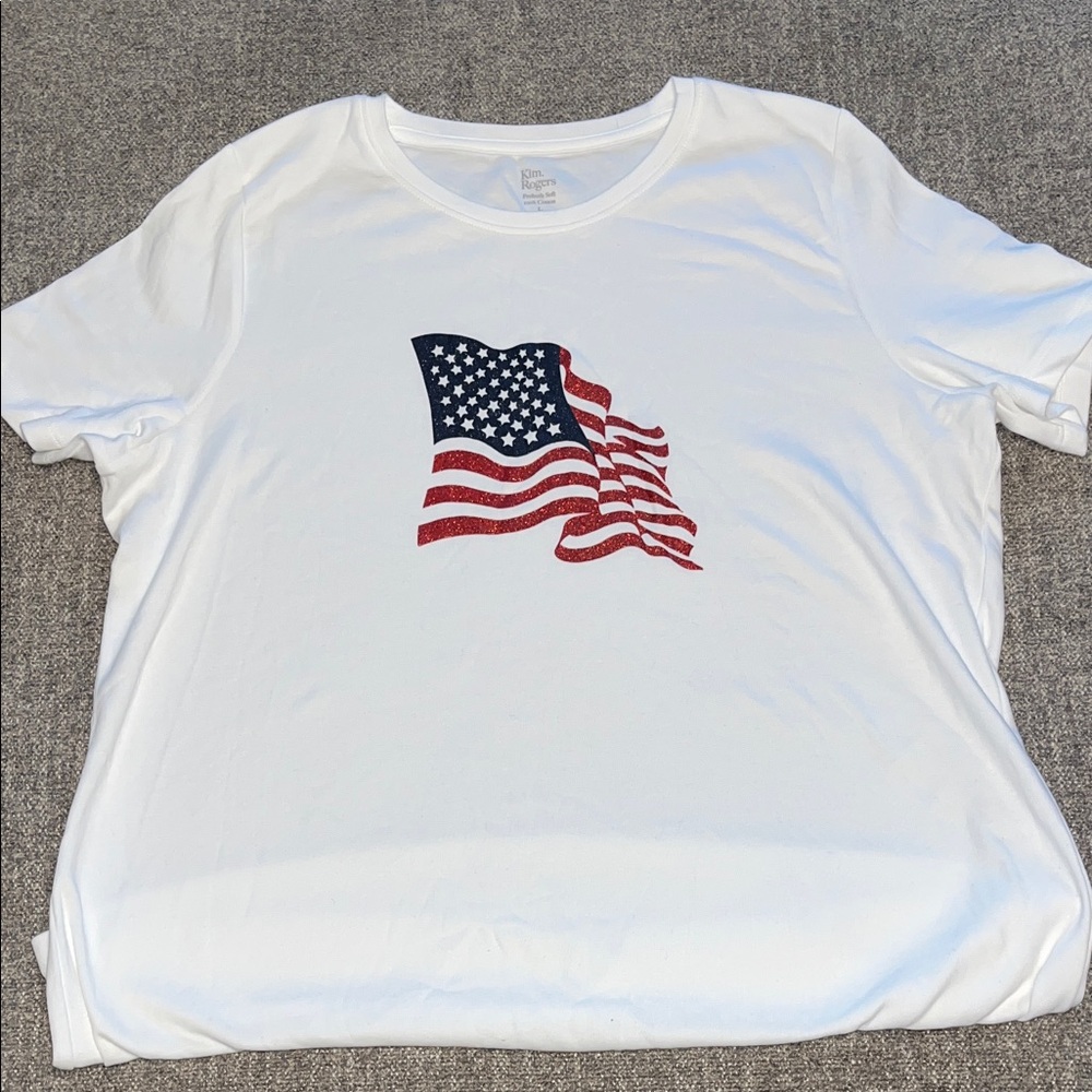 Kim Rogers White Tee with American Flag Design